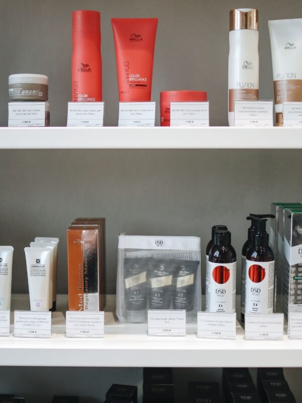 Anthropologie beauty aisle with wooden shelves and botanical skincare products